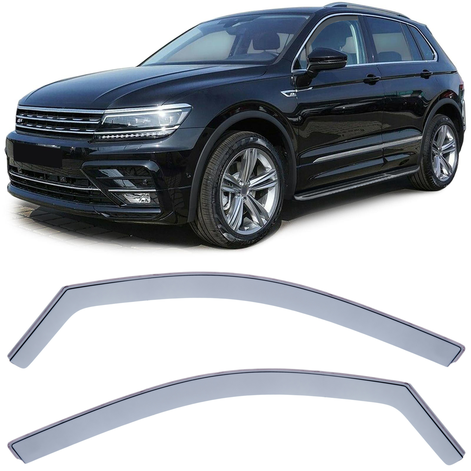 Zijwindschermen - VW Tiguan 2 AD1 - Regen-/winddeflector - Zwarte rook