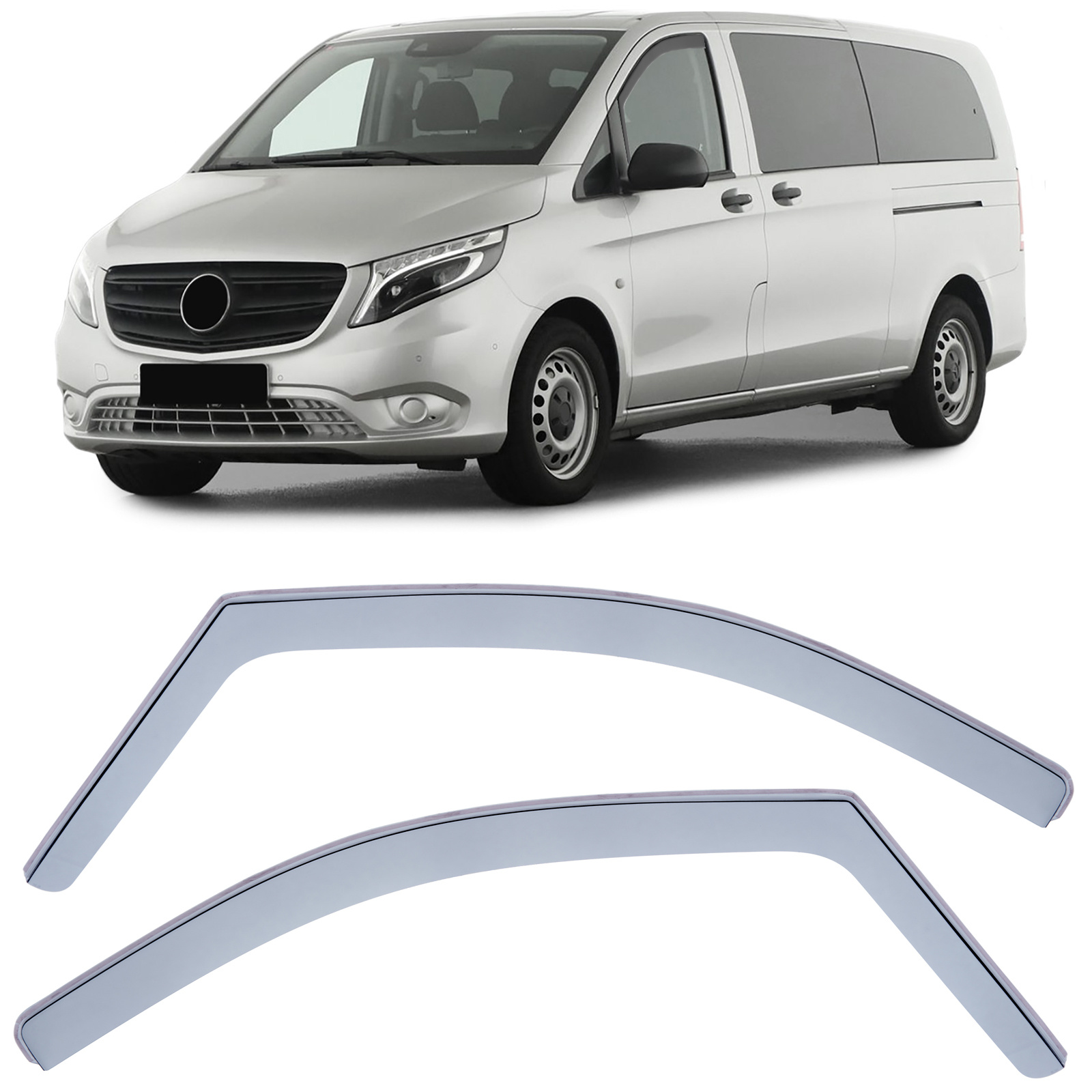 Zijwindschermen - Mercedes V-Klasse Vito W639/2 W447 vanaf 14 - Zwarte rook - 100% passend