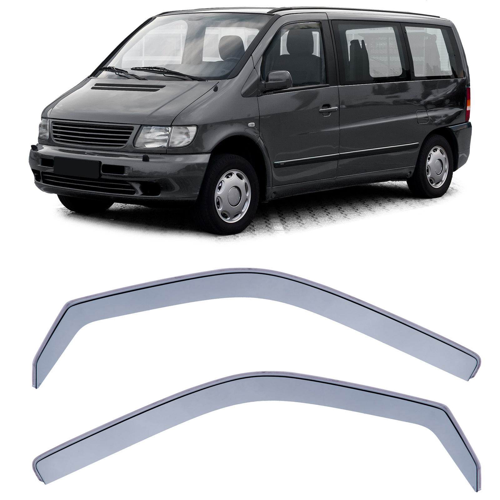 Zijwindschermen - Mercedes V-Klasse Vito W638 96-03 - Zwarte regen-/winddeflectoren - 100% passend