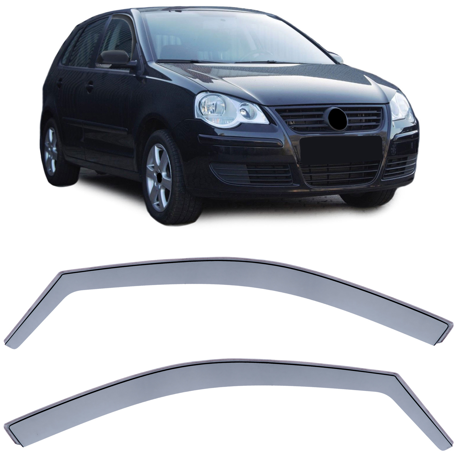 Zijwindschermen - VW Polo 9N 01-08 - Regen- en winddeflector - Zwart Rook