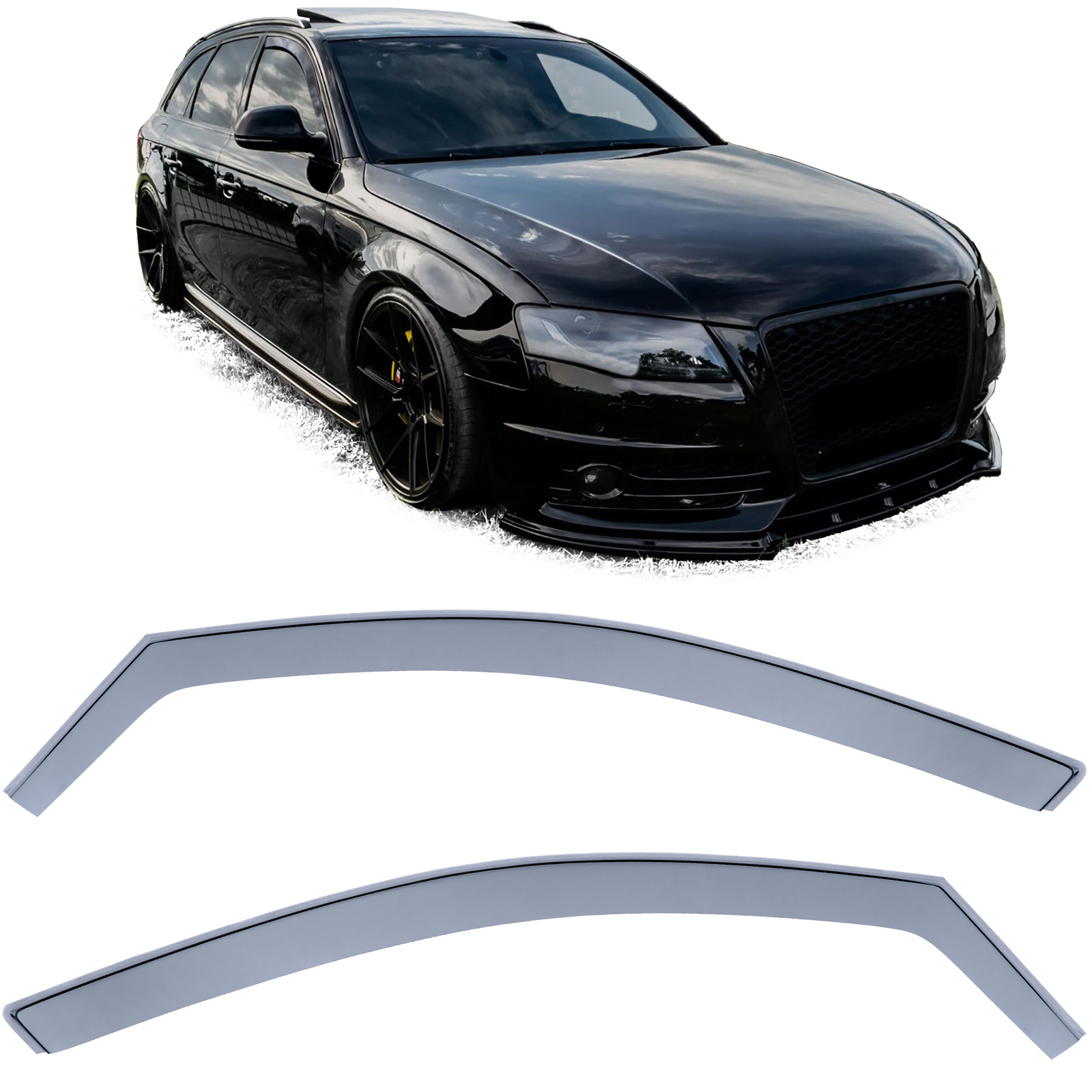 Zijwindschermen geschikt voor Audi A4 8K B8 07-15 - Regen-/winddeflector - Zwarte rook