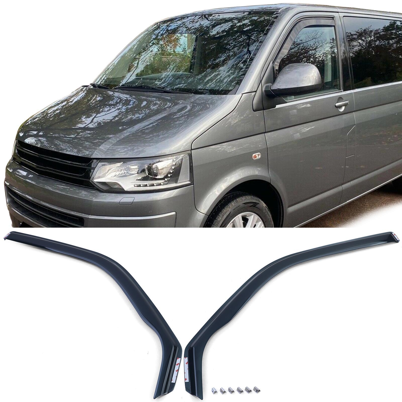 Zijwindschermen - VW Bus T5 T6 - Black Smoke - Verduisterd en doorzichtig