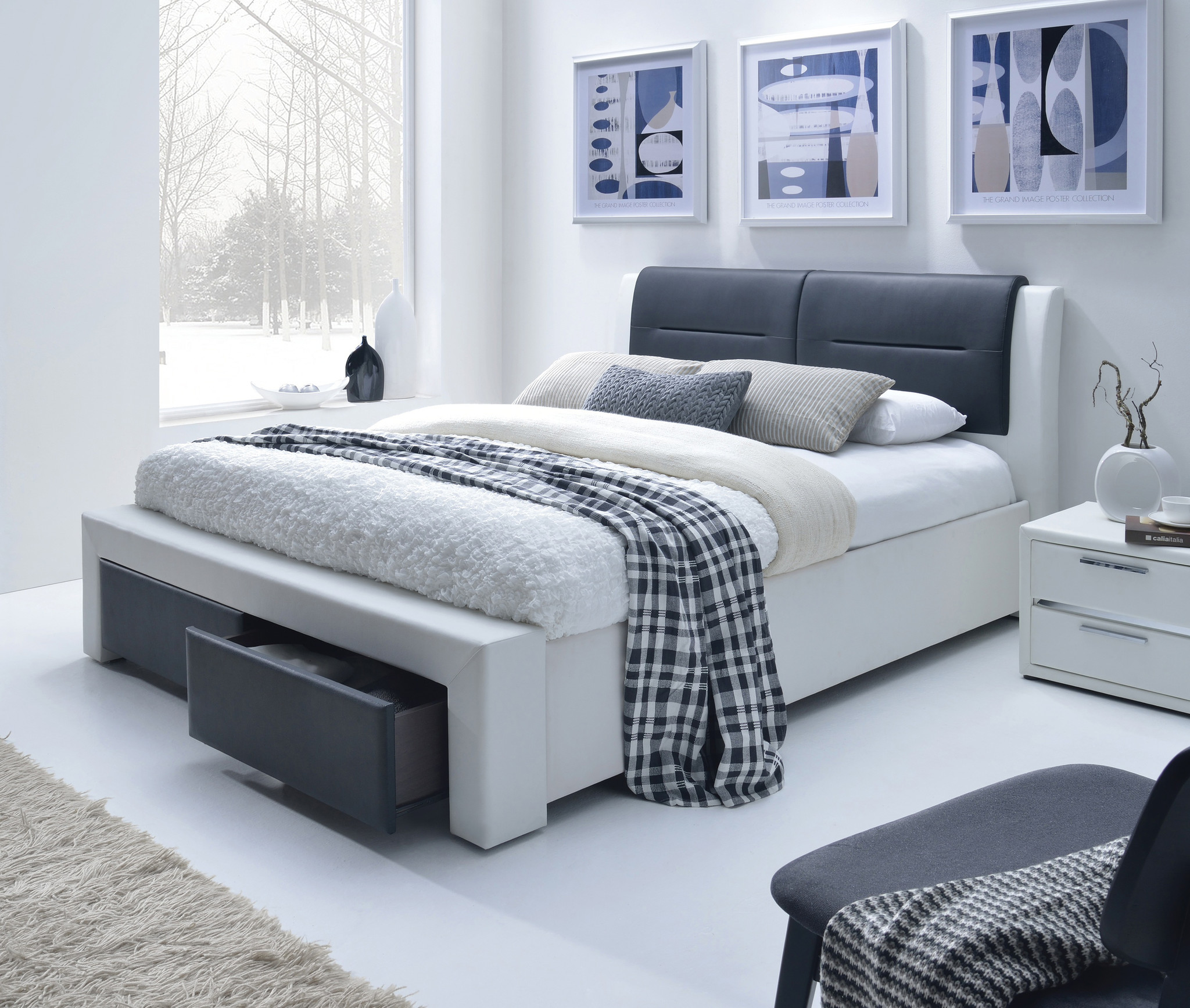 CASSANDRA S - tweepersoonsbed - met laden - modern - zwart wit