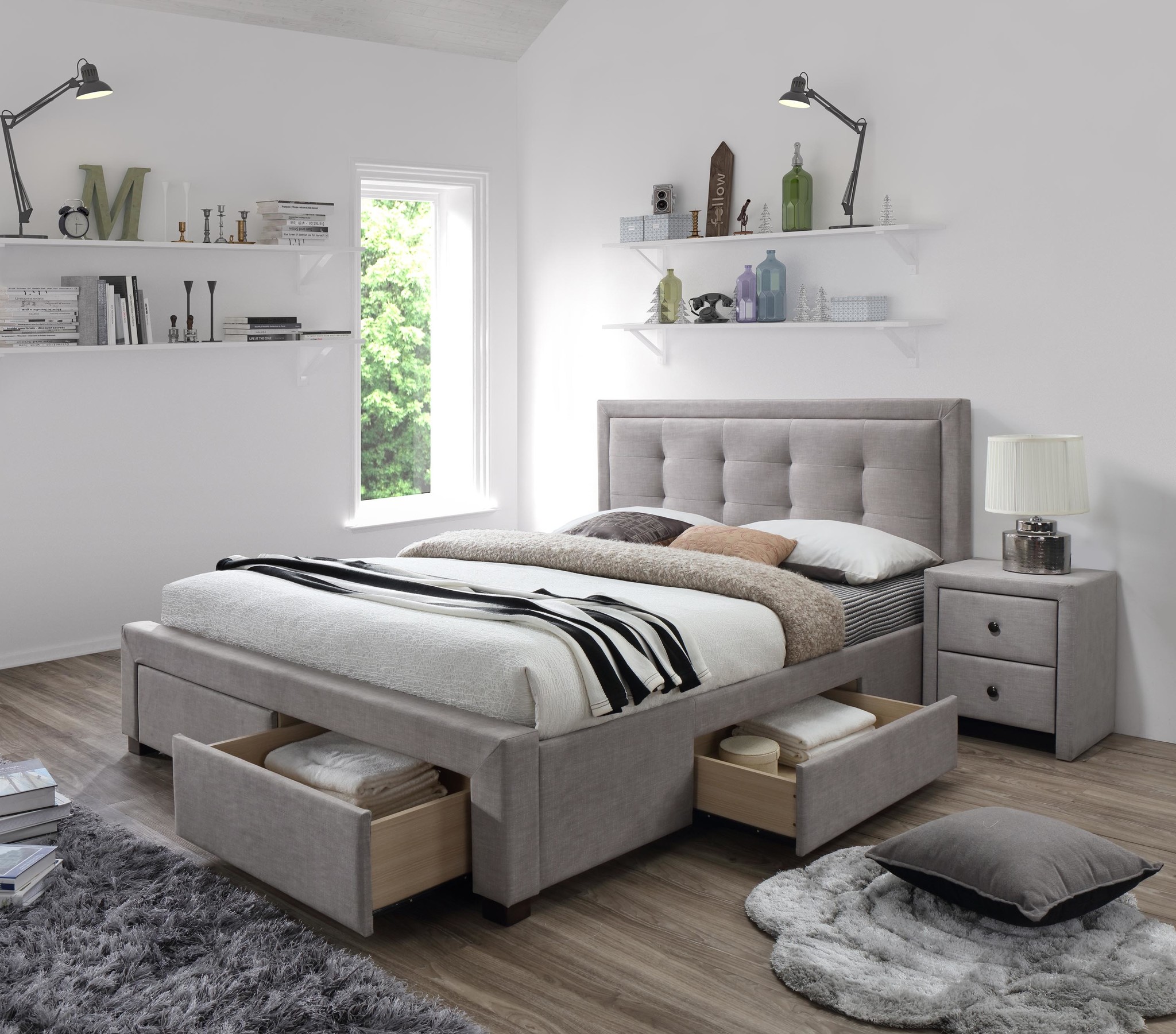 EVORA - tweepersoonsbed - met laden - klassiek - beige