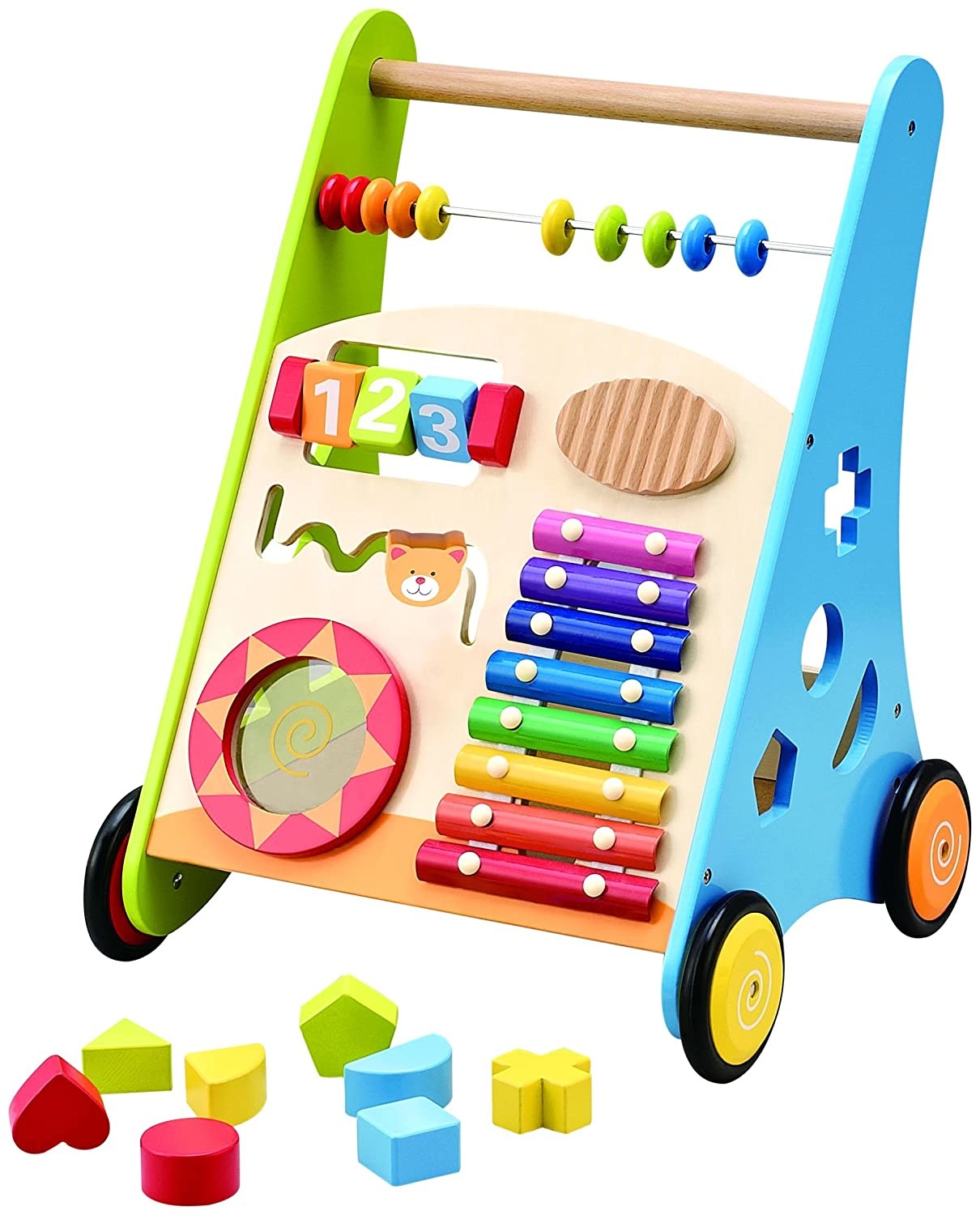 Houten loopwagen - 45,5x36x31cm - Educatief - Multicolor