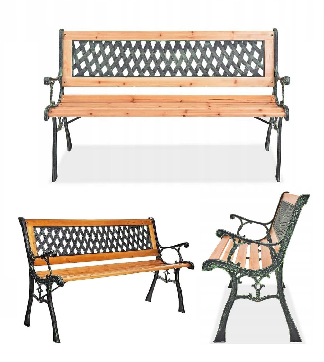 Tuinbank - 125x73x38cm - Houten - Populierenhout + Grafiet/Groen