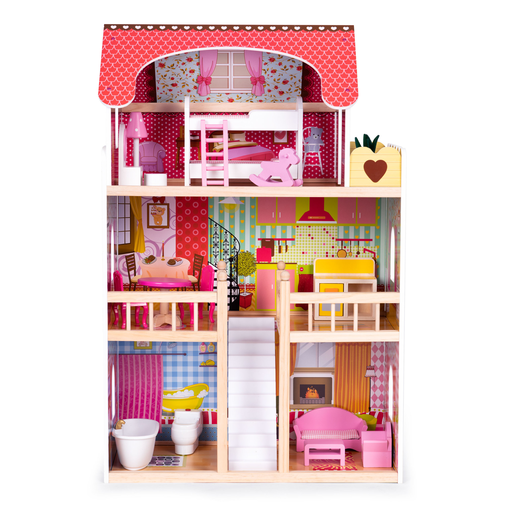Poppentheater - 59x33x90 - Houten - Framboos Kleur
