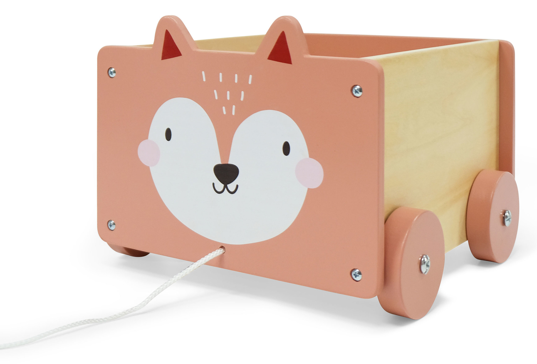 Houten karretje - 24x25,5x19,5 cm - Ideaal voor opbergen - met lachende kat - bruin