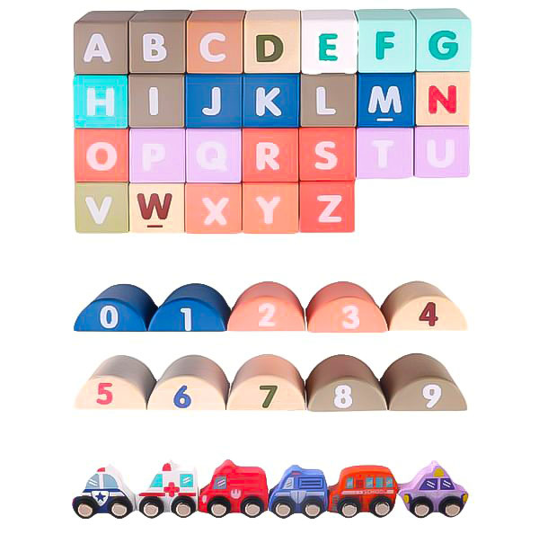 Educatieve houten stadsblokken - 55x42cm - 115 elementen - Ecologische verf - Kleurrijk