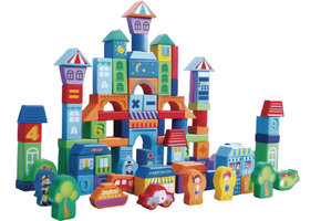 Houten blokken - 100 stuks - stad - kleurrijk