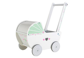 Poppenwagen - 38x22x47 cm - Houten constructie - wit