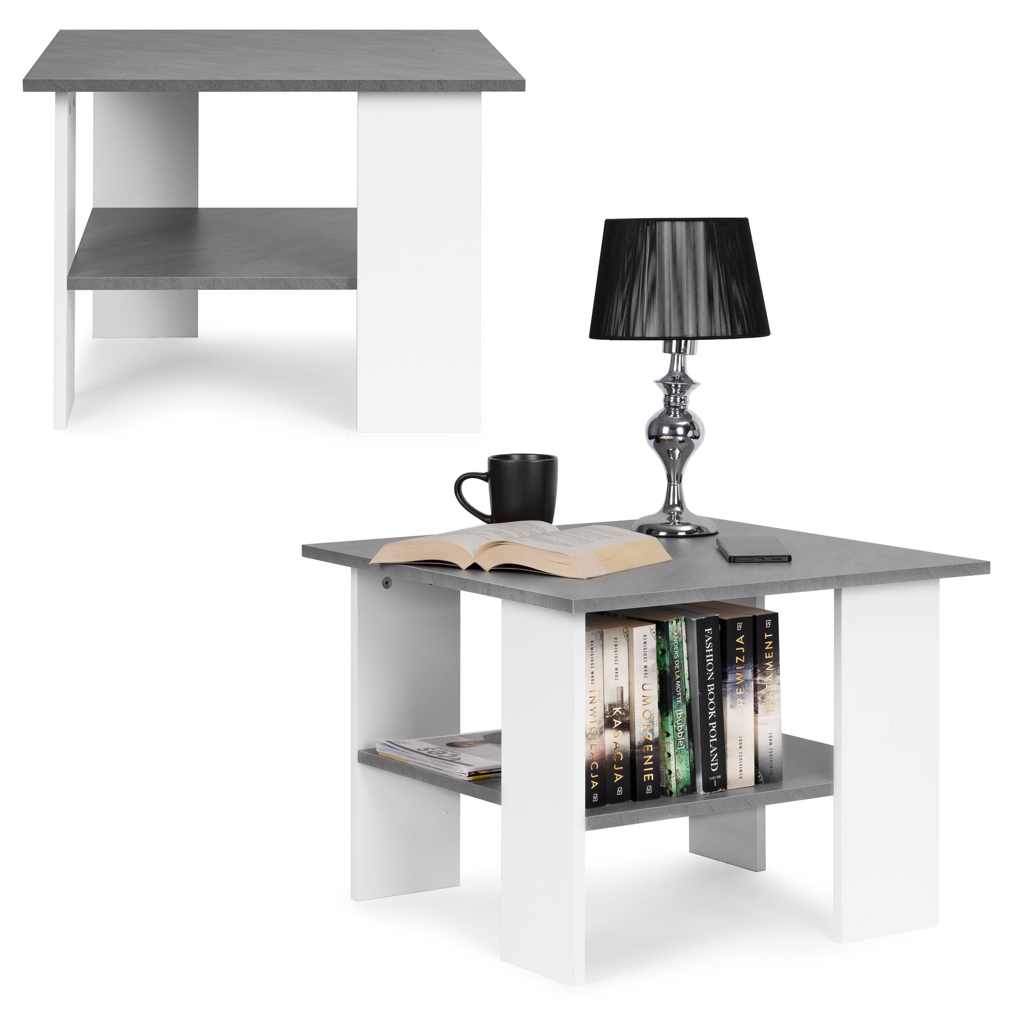 Salontafel - 60x60x45cm - Functionele plank - Grijs