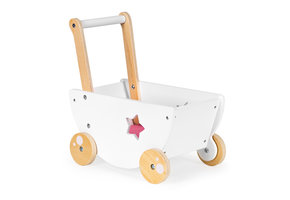 Houten poppenwagen - 40x26x42 cm - incl. beddengoed - wit