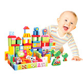 Houten blokken boerderij - 100 stuks - kleurrijk