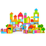 Houten blokken boerderij - 100 stuks - kleurrijk