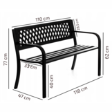 Tuinbank - 125x56x77cm - Metalen Rugleuning - Zwart