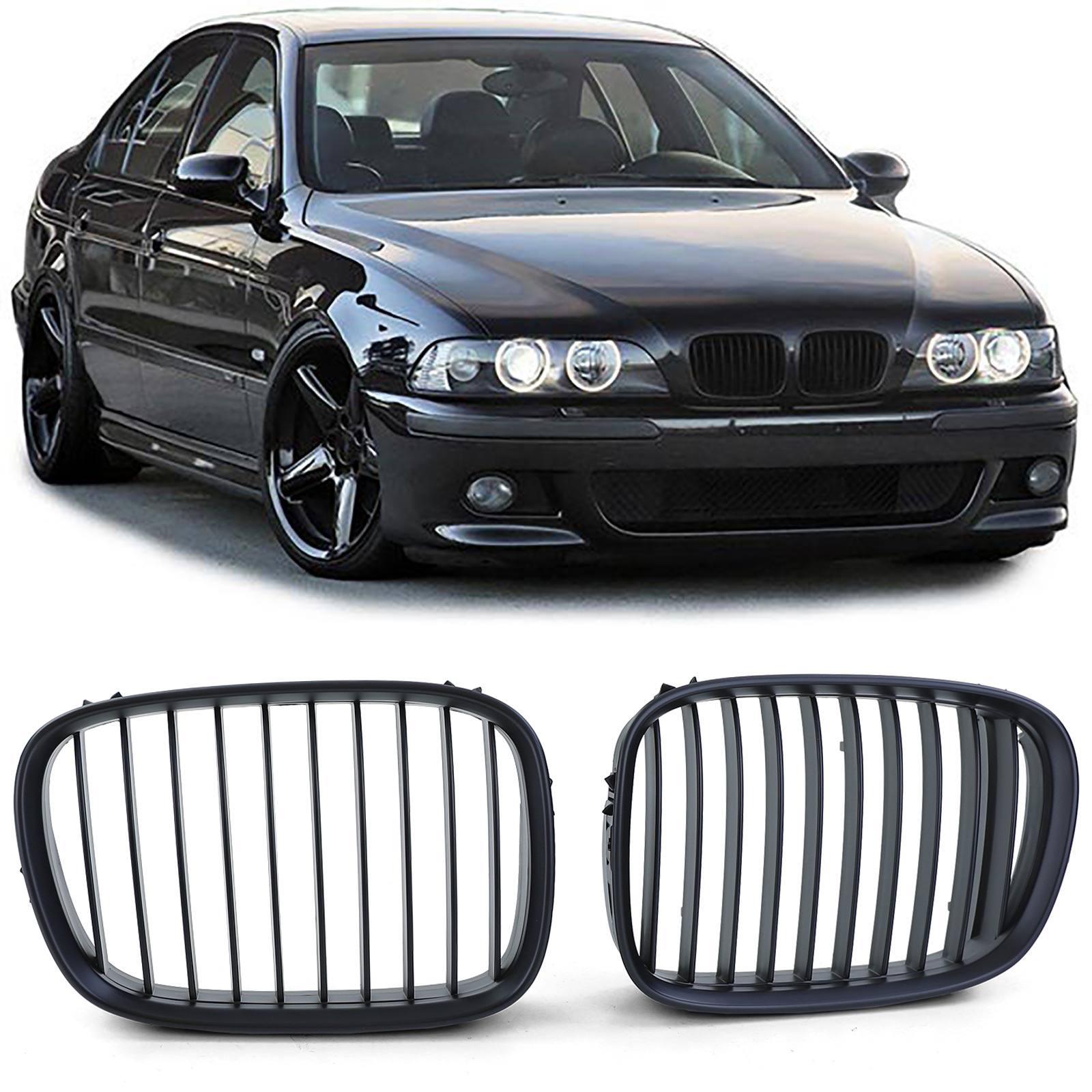 Grill nieren - BMW 5 Serie E39 95-03 - Sport rooster - Zwart mat