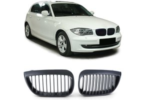 Grill Nieren geschikt voor BMW 1 serie E87 04-07 - Sportieve, verbeterde look - Mat Zwart