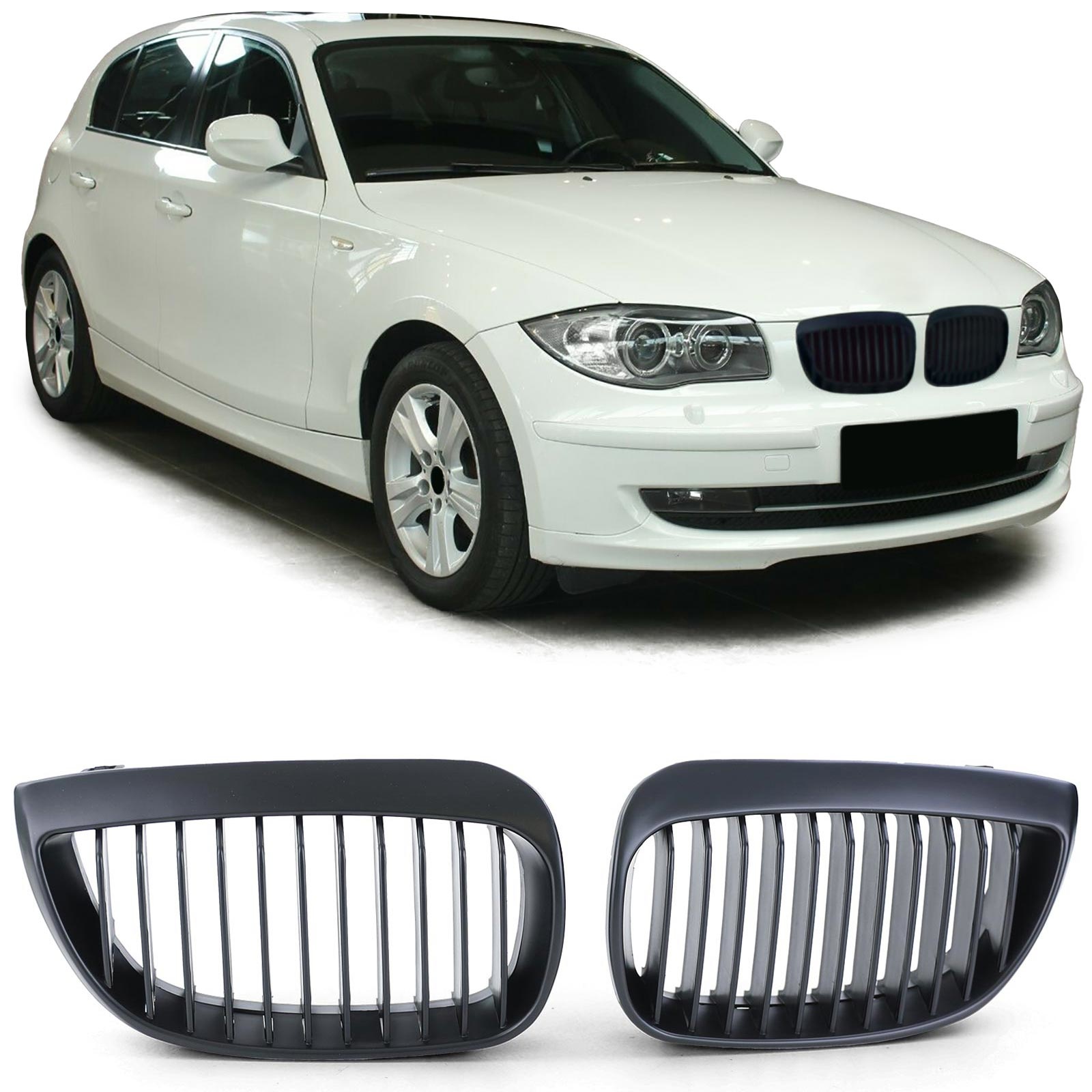 Grill Nieren - BMW 1 serie E87 04-07 - Sportieve, verbeterde look - Mat Zwart