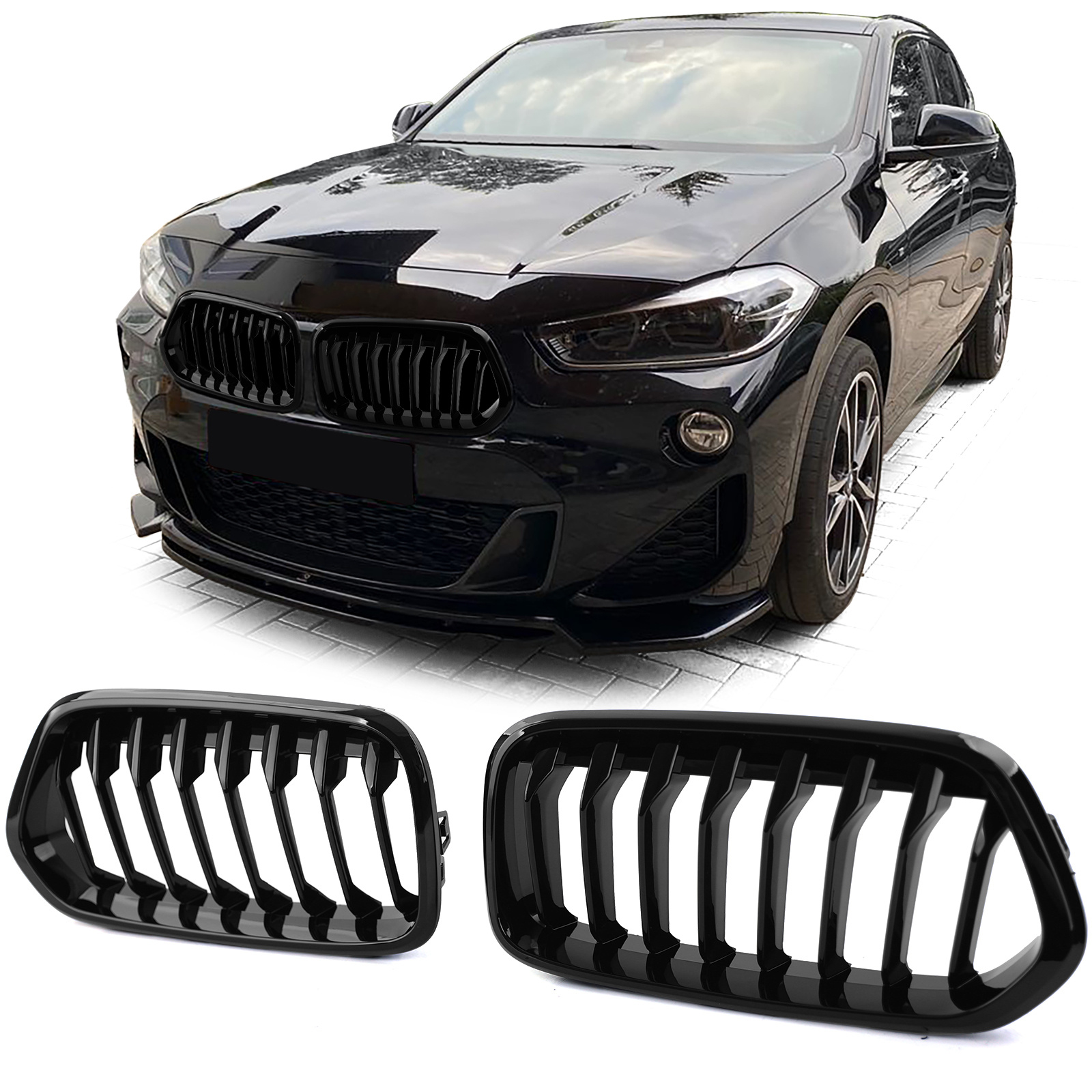 Grill Nieren - BMW X2 F39 - Sportieve Look - Zwart Glans