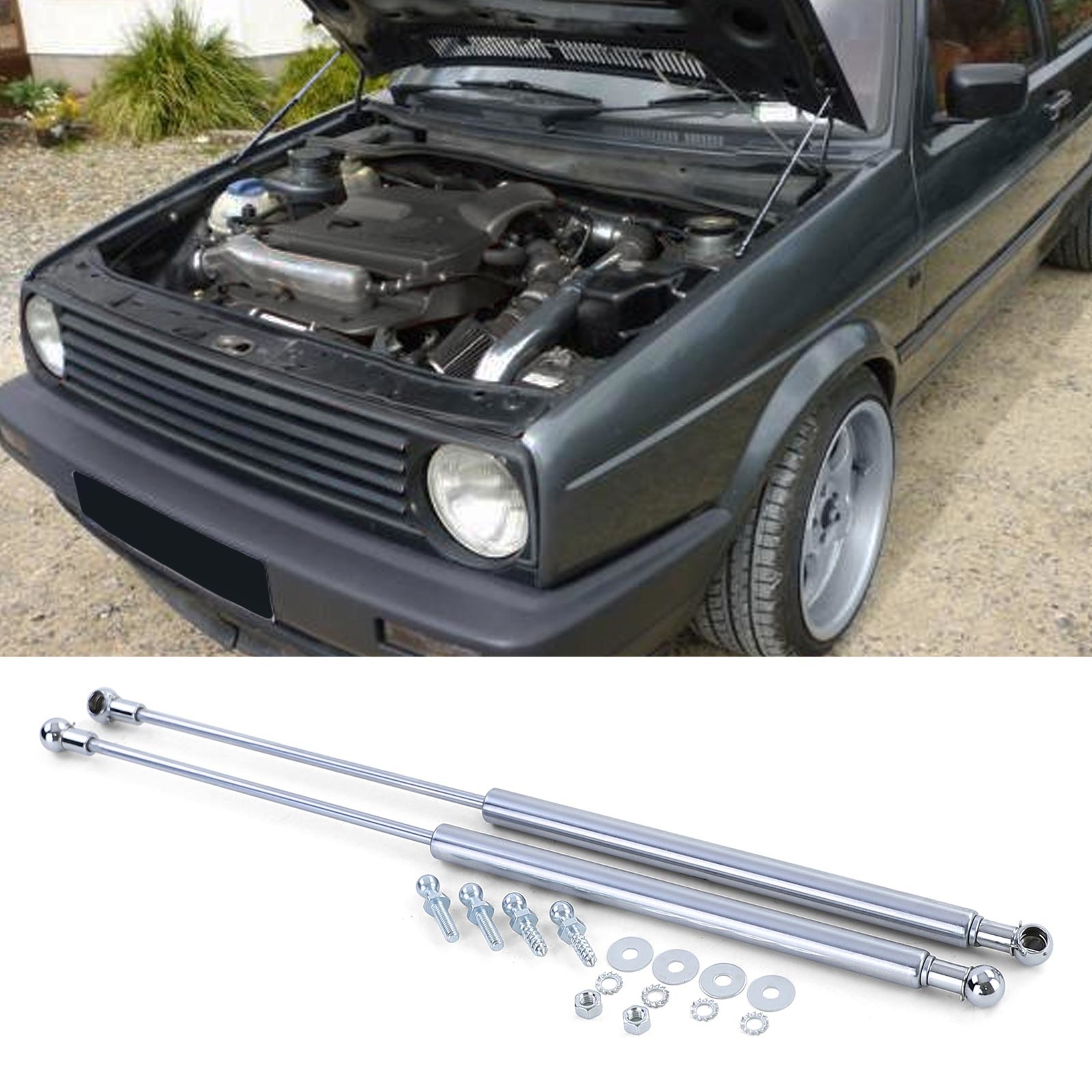 Gasveer Motorkap - VW Golf 2 83-92 - Chroom - Inclusief bevestigingsmateriaal