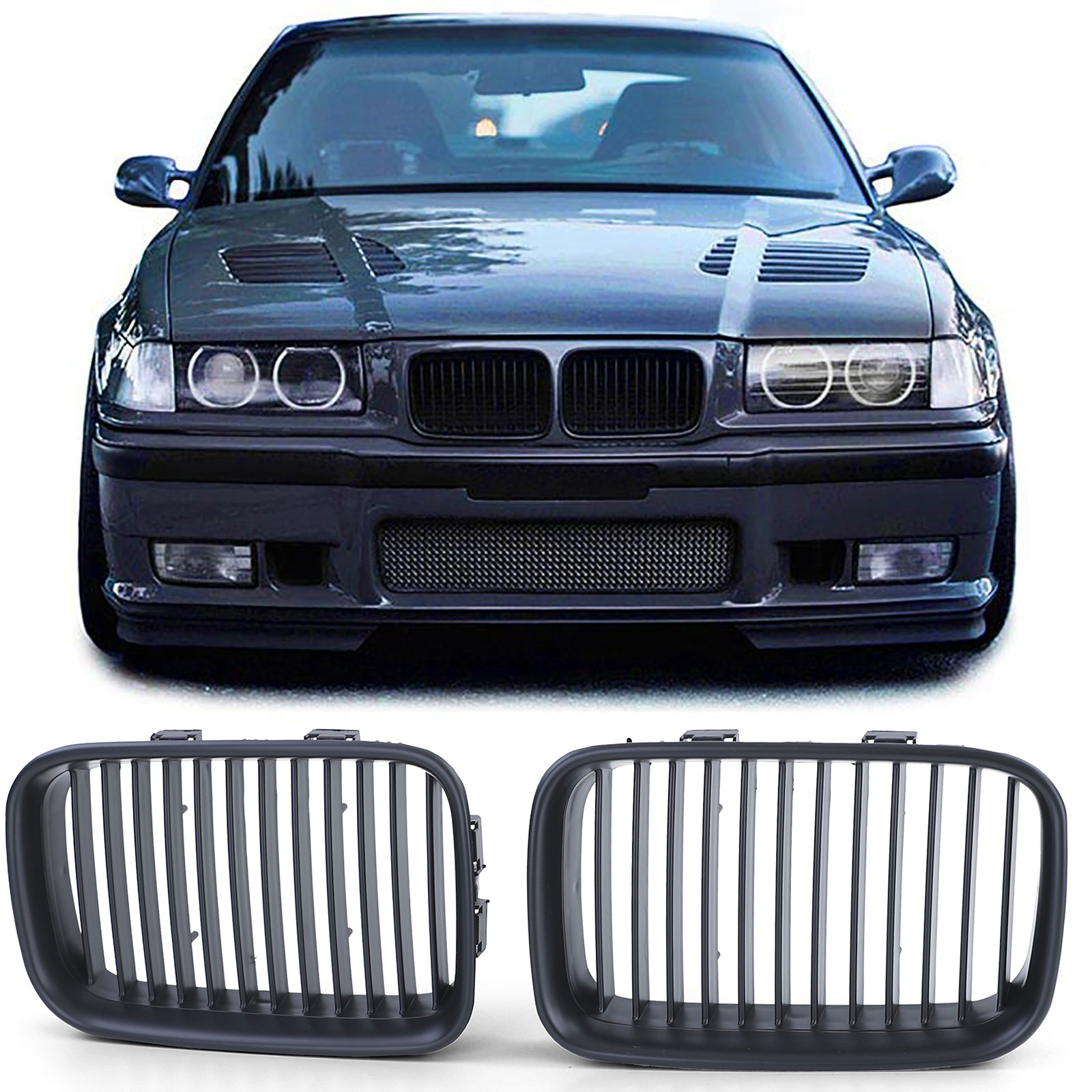 Grill Nieren - BMW 3 Serie E36 90-96 - Sportieve look - Zwart Mat