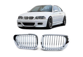 Grill Nieren - geschikt voor BMW 3 Serie E46 Coupe Cabrio 99-03 - Sport Rooster - Chroom