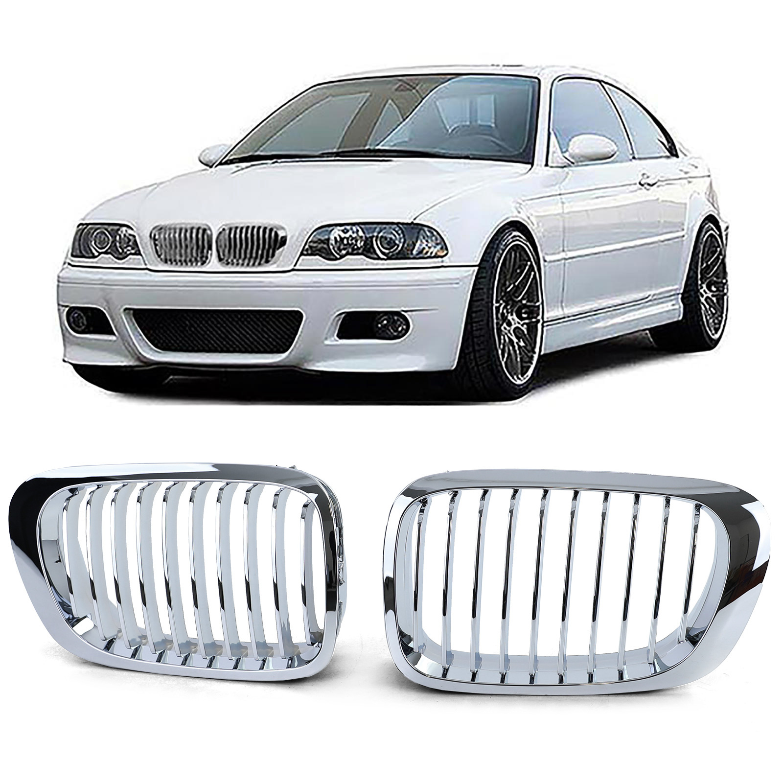 Grill Nieren - BMW 3 Serie E46 Coupe Cabrio 99-03 - Sport Rooster - Chroom