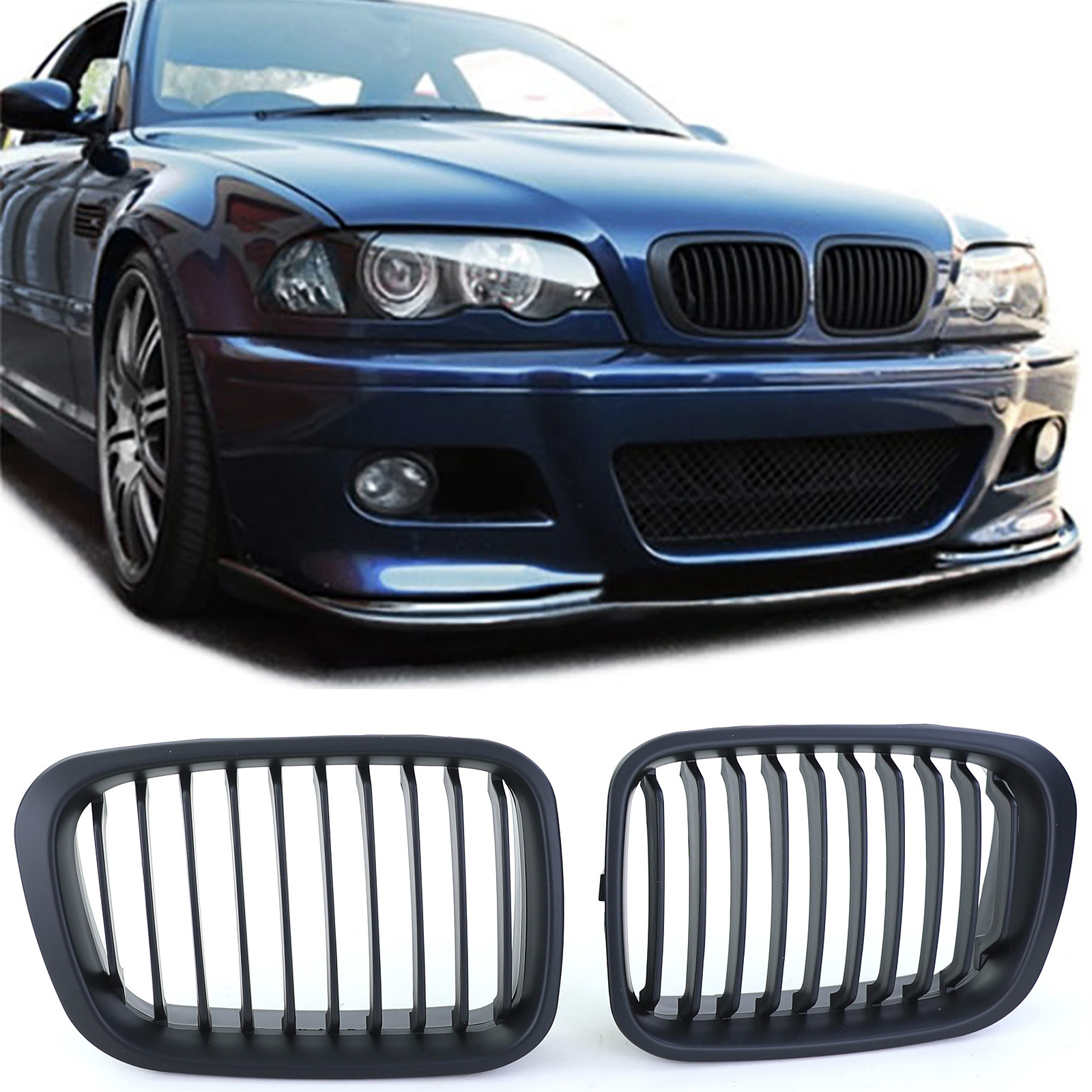 Grill Nieren - BMW 3 Serie E46 Sedan Touring 98-01 - Sportieve Look - Zwart Mat