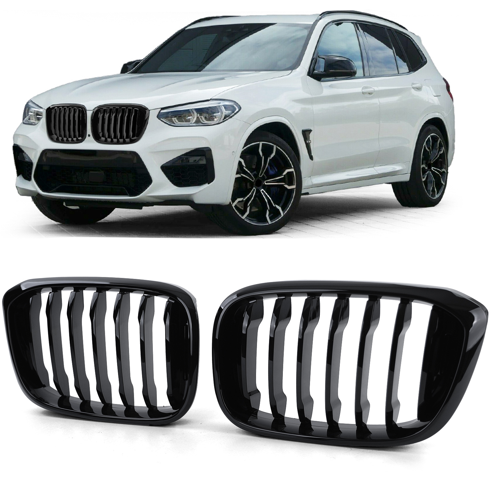Grill nieren - BMW X3 G01 X4 G02 - sportief uiterlijk - glanzend zwart