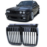 Grill Nieren geschikt voor BMW 3-serie E30 82-94 - Sport rooster - Zwart Glans