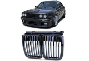 Grill Nieren geschikt voor BMW 3-serie E30 82-94 - Sport rooster - Zwart Glans