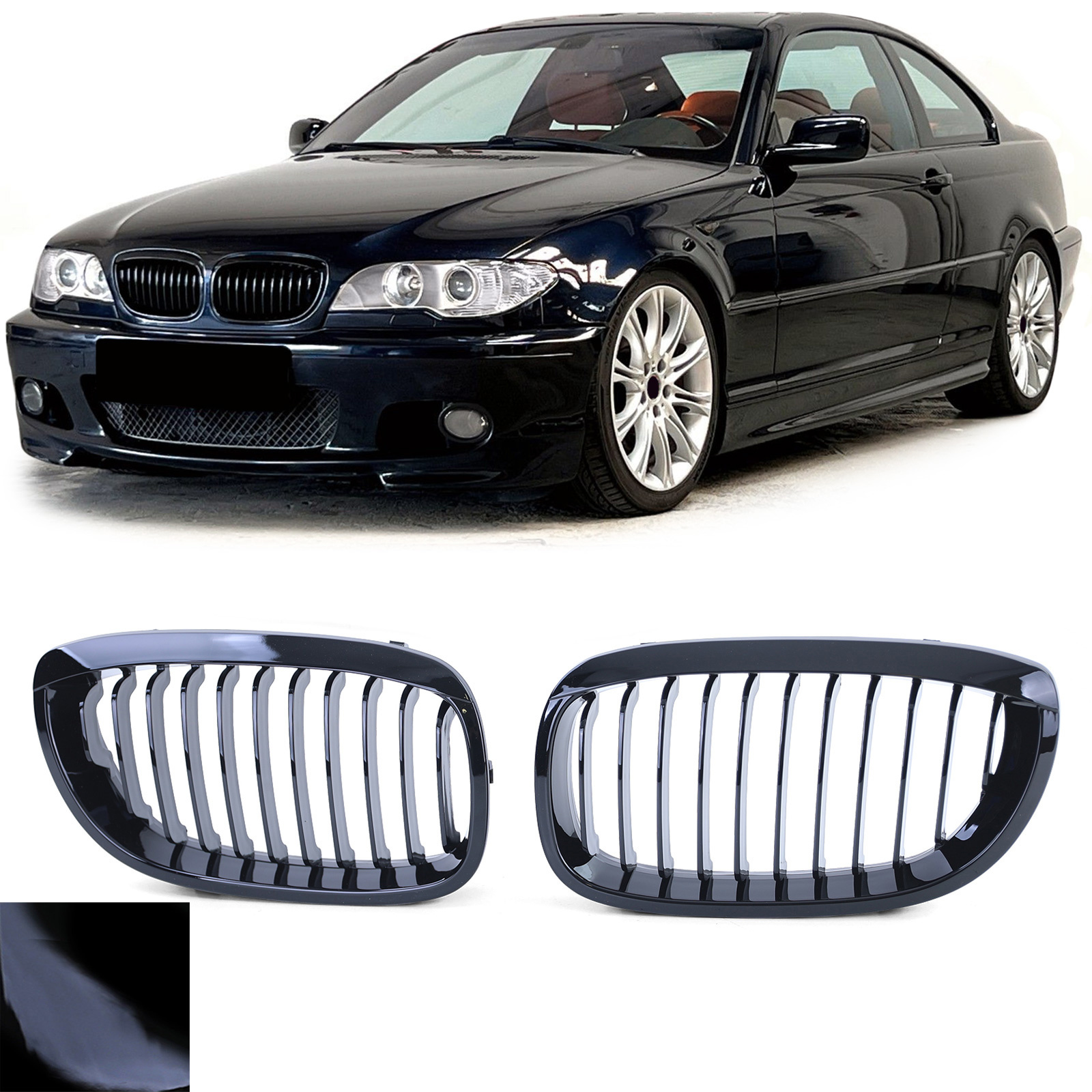 Grill Nieren - BMW 3 Serie E46 Coupe Cabrio 03-07 - Sport Performance - Zwart Glans