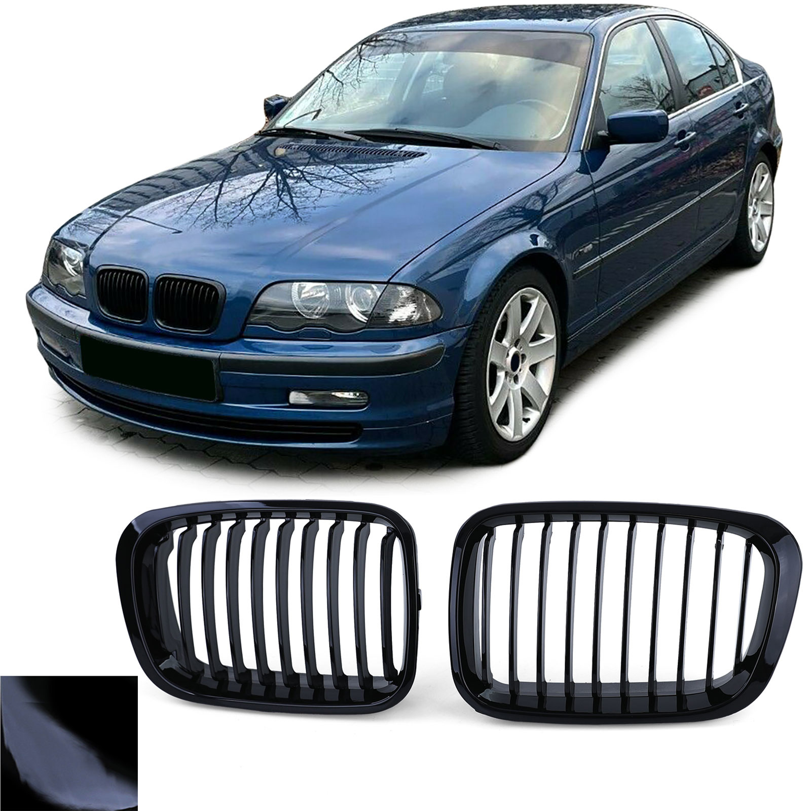 Grill nieren geschikt voor BMW 3 Serie E46 Sedan Touring - Sportieve look - Zwarte glans