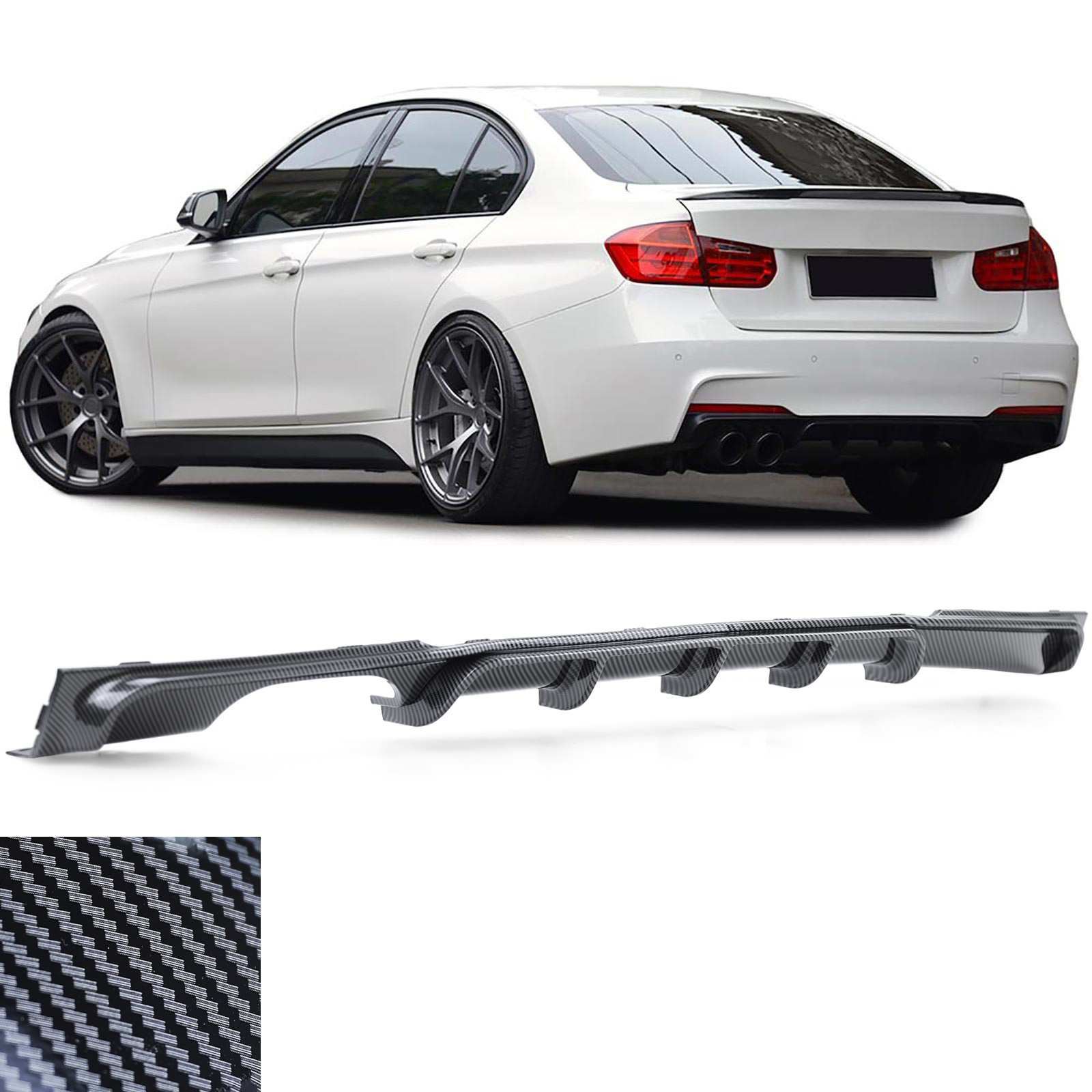 Achterdiffusor - BMW F30 F31 - Carbon-look - Met uitlaatuitsparing | Perf. onderdeel met hoogwaardige afwerking | 100% passend