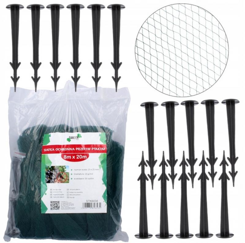 Garden Line - vogelnet -  8x20m - 16 pinnen - groen