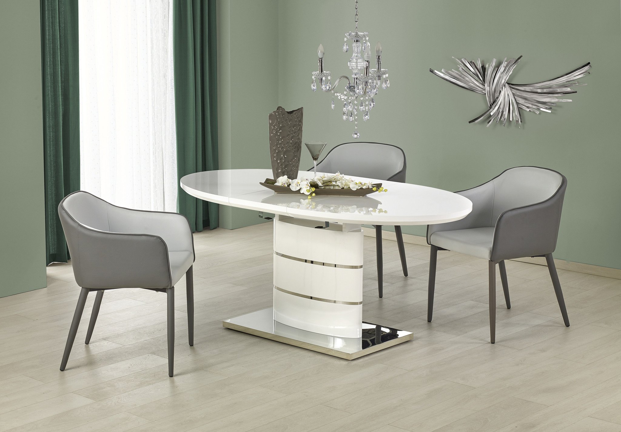 ASPEN - eettafel - glas - ovaal - 140-180x90x76 cm - wit