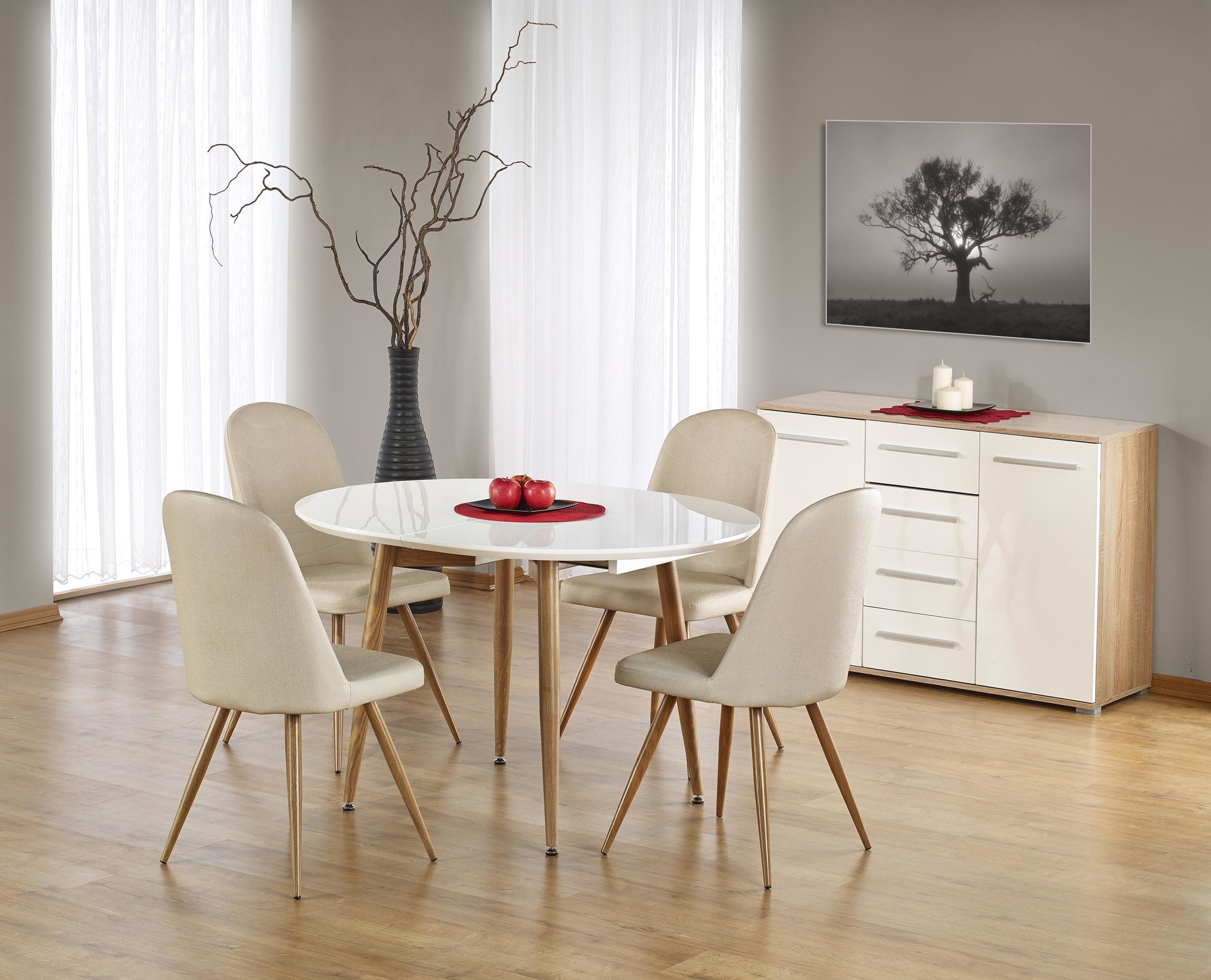 EDWARD - eettafel - hout - ovaal - 120-200x100x75 cm - wit