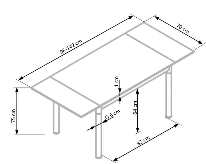 LOGAN - eettafel - glas - rechthoekig - 96-142x70x75 cm