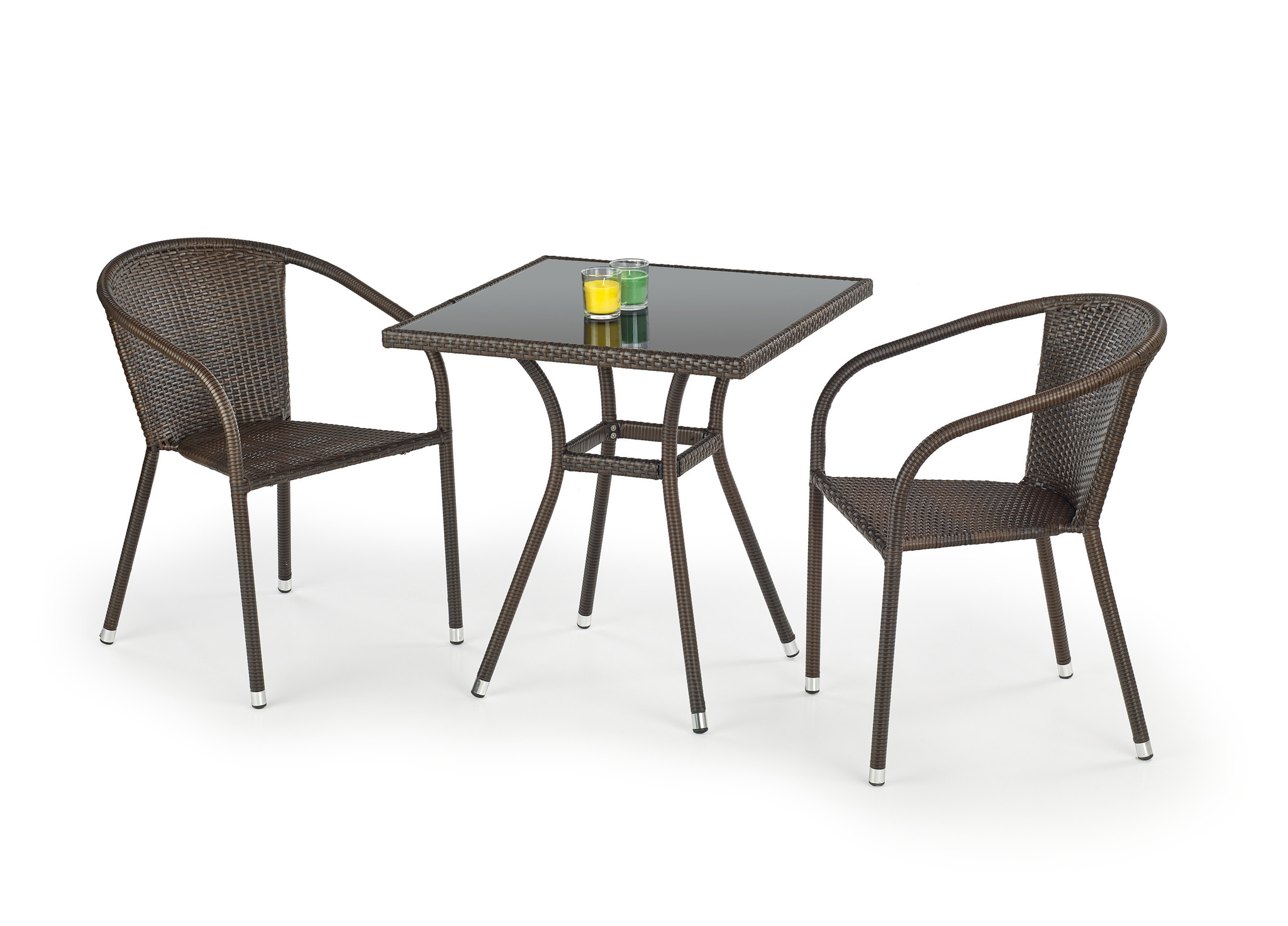 MOBIL- tuintafel - kunststof rotan - glas - donkerbruin/zwart