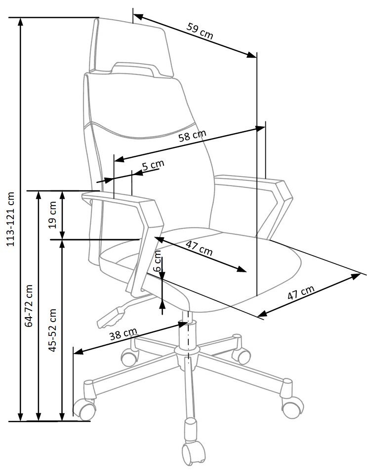 OLAF - bureaustoel - 58x113-121x59 cm - zwart grijs