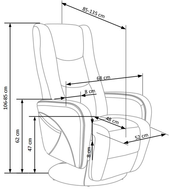 PULSAR - relaxfauteuil - uitklapbaar - 68x85-106x135-85 cm - cappuccino