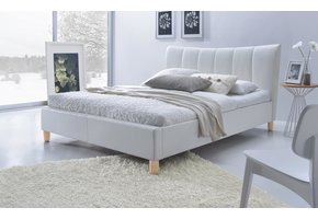 SANDY - tweepersoonsbed - massief hout - eco leer - wit