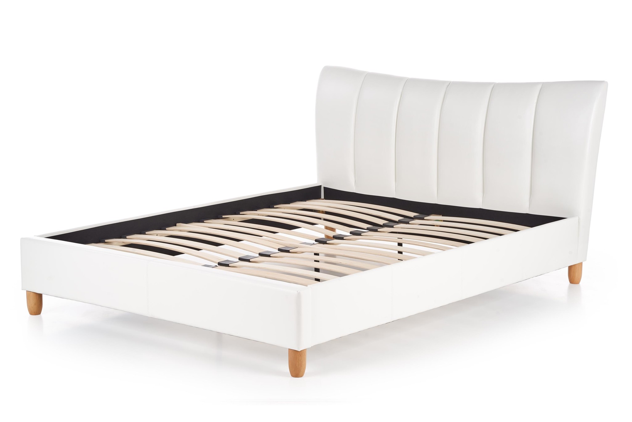 SANDY - tweepersoonsbed - massief hout - eco leer - wit