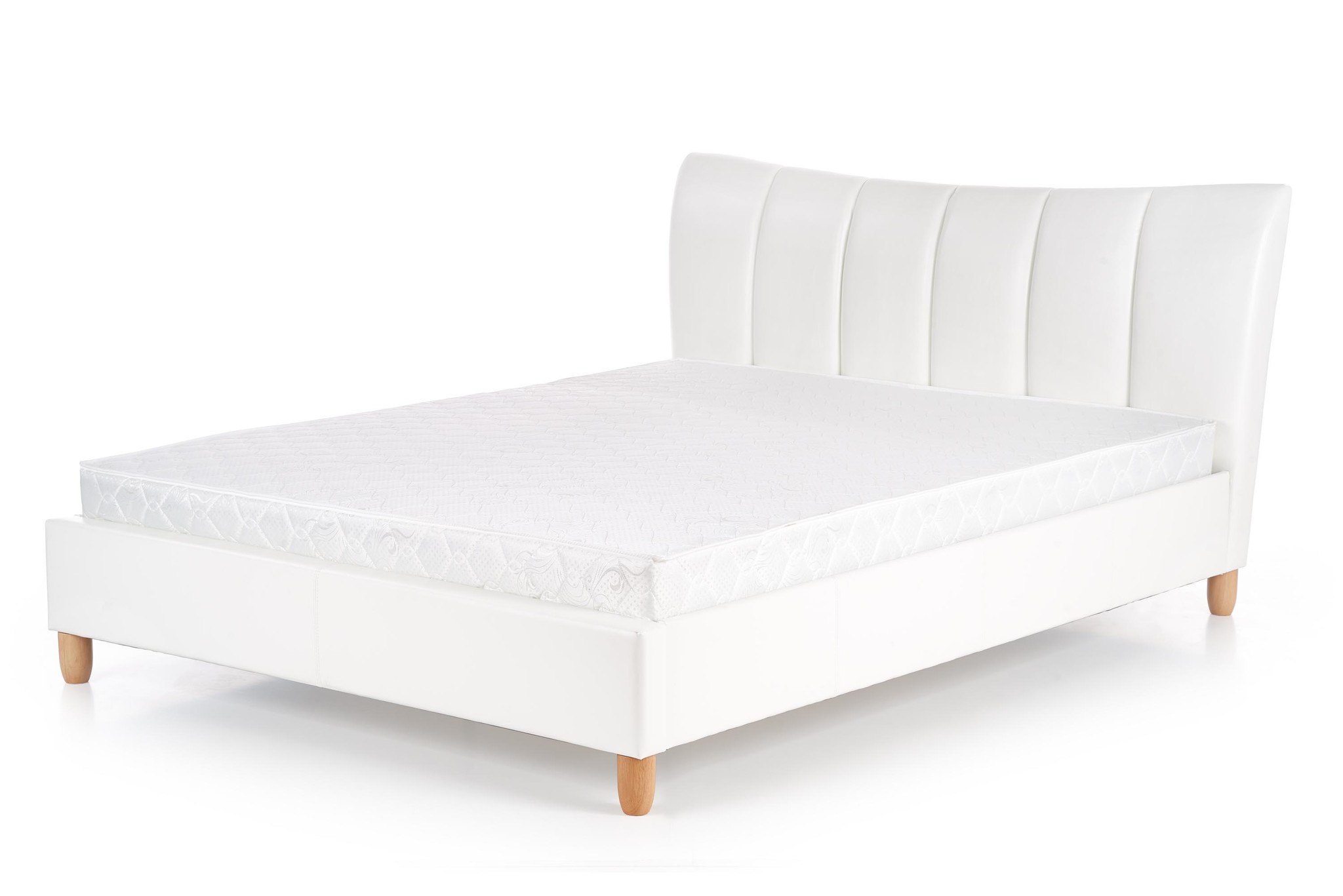 SANDY - tweepersoonsbed - massief hout - eco leer - wit