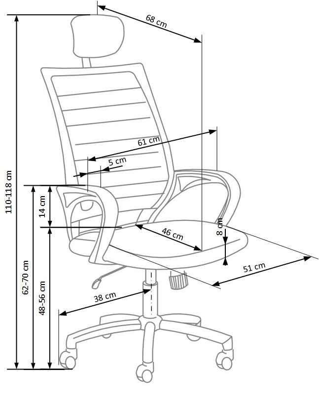SOCKET - bureaustoel - membraanstof - 61x110-118x68 cm - zwart