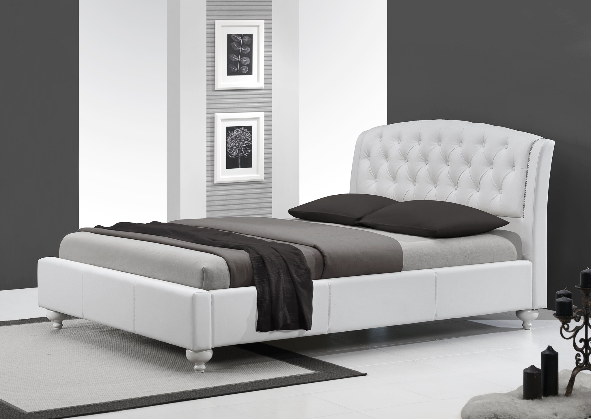 SOFIA - tweepersoonsbed - massief hout - eco leer - wit