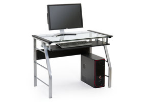 Bureau - glas -  legplank - 100x74x60 cm - zwart