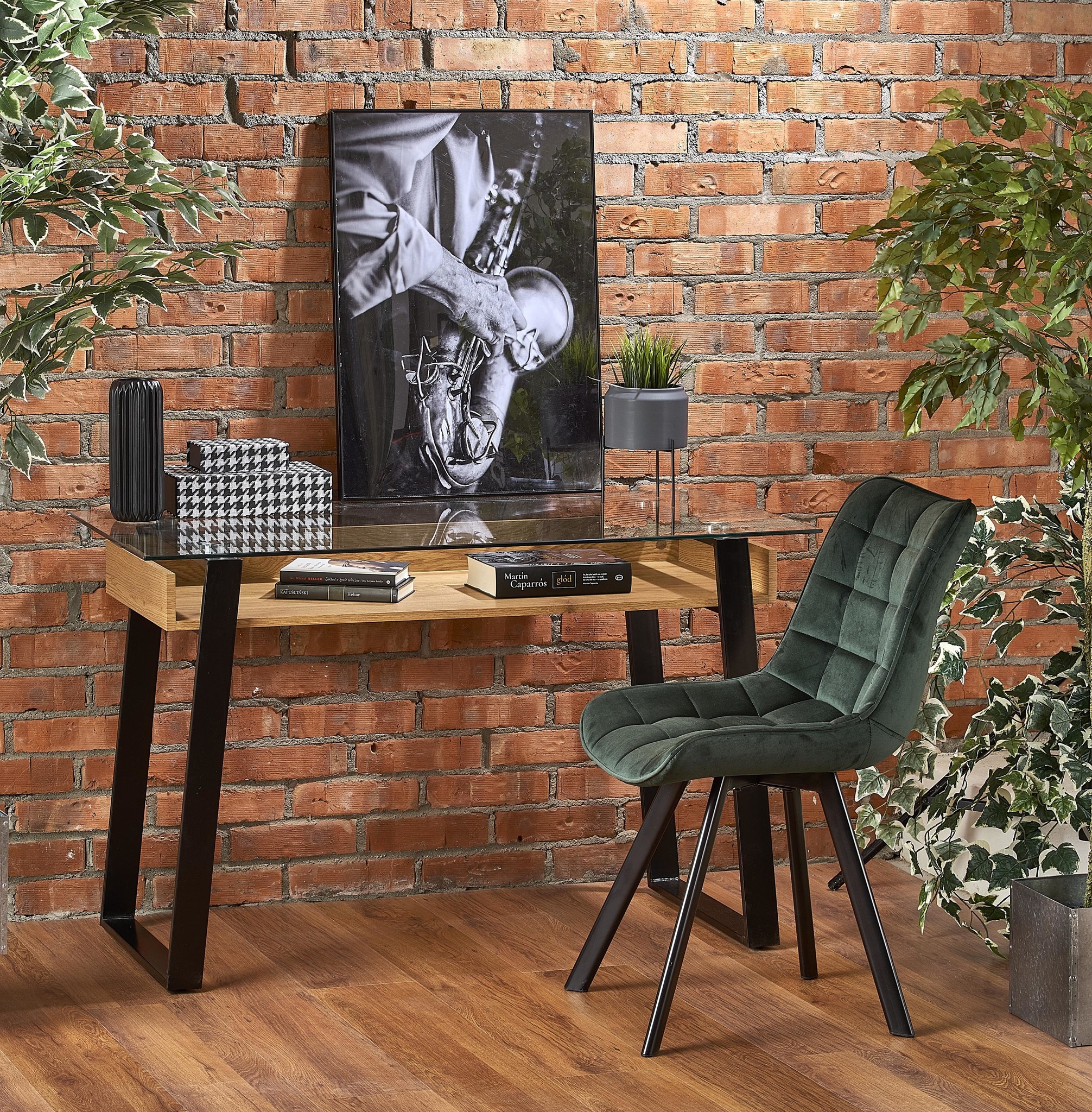 Bureau - glas - modern - 120x75x60 cm - zwart goud
