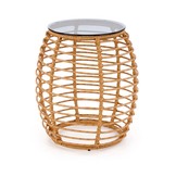 BARREL - salontafel - glas - rotan - 48x56x48 cm - naturel zwart